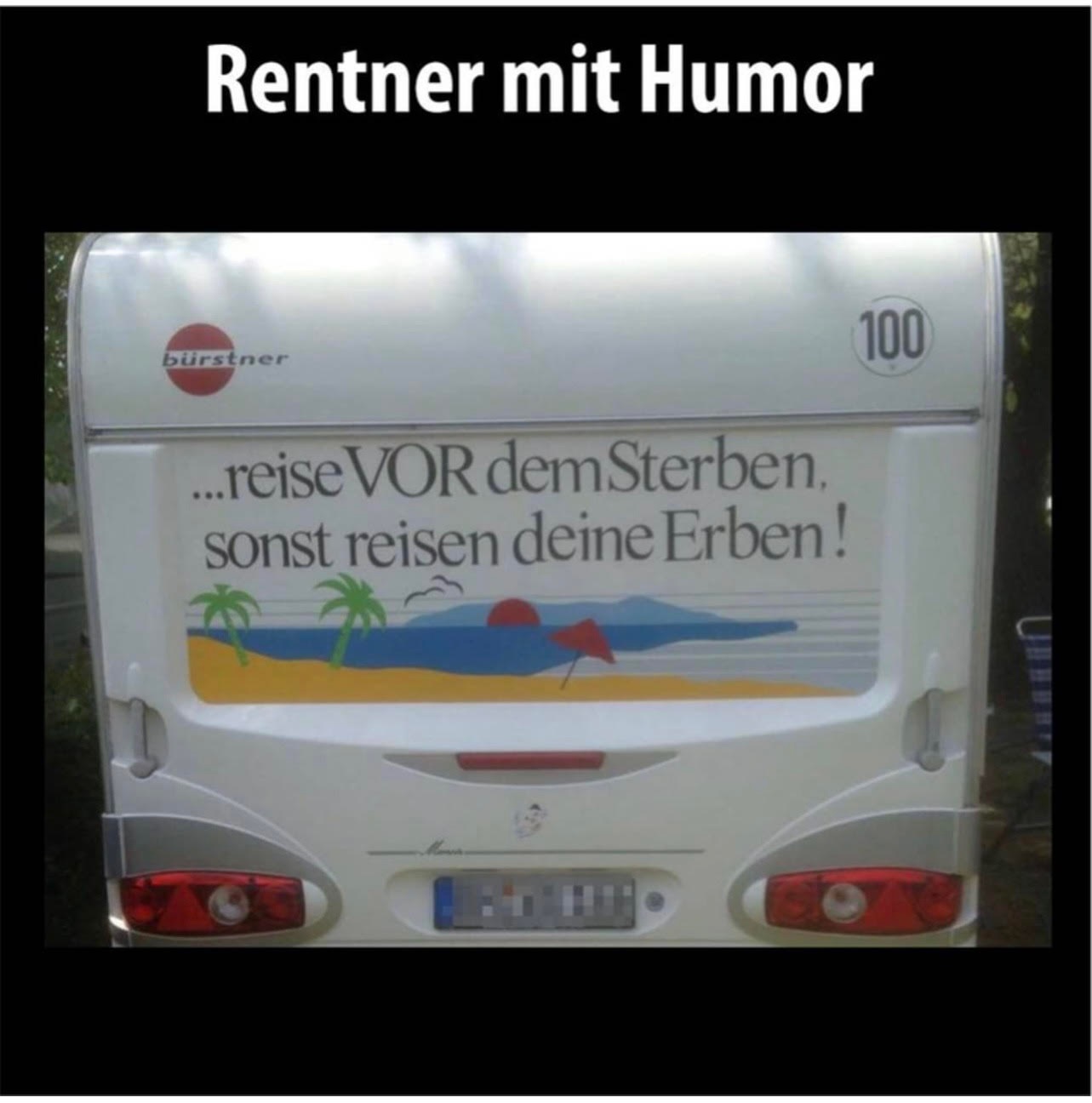 Wohnmobil-Rentner mit Humor